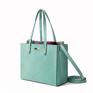 Trina Turk Aqua Structured Tote Bag Gold Hardware Work Travel